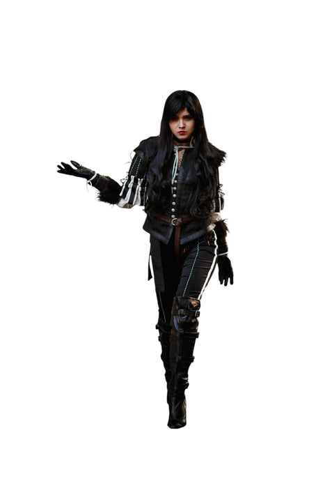 Yennefer inspired Witcher cosplay costume with black jacket and leather details