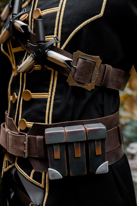 Corvo Attano inspired cosplay costume with hood mask and leather accessories