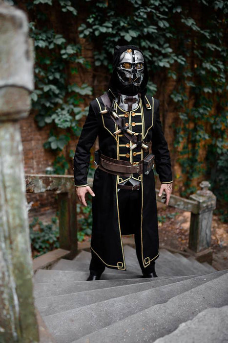 Corvo Attano inspired cosplay costume with hood mask and leather accessories