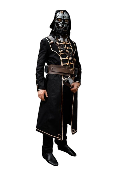 Corvo Attano inspired cosplay costume with hood mask and leather accessories