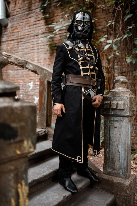 Corvo Attano inspired cosplay costume with hood mask and leather accessories
