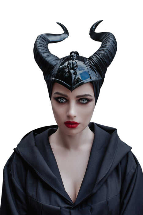 Maleficent inspired black horn cosplay headpiece with dark fantasy design